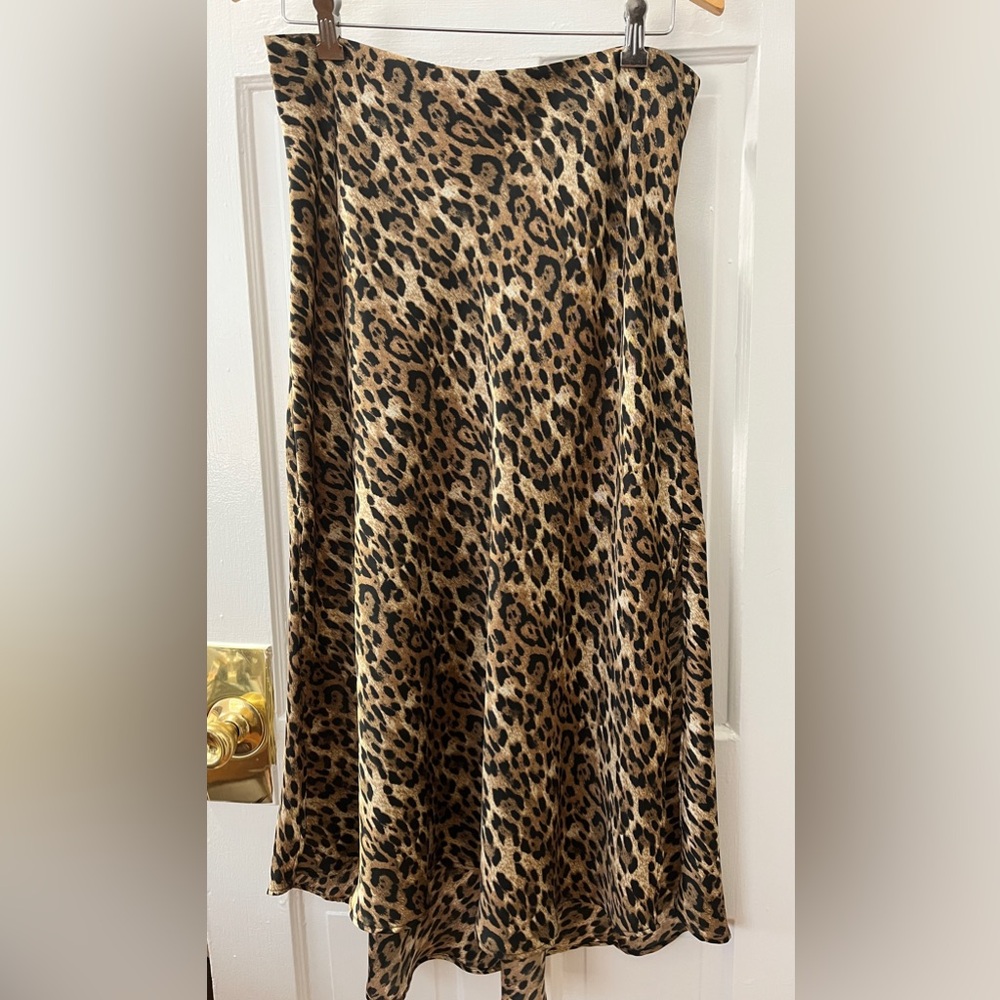 ZARA Leopard Animal Print Slip Midi Skirt, size XL